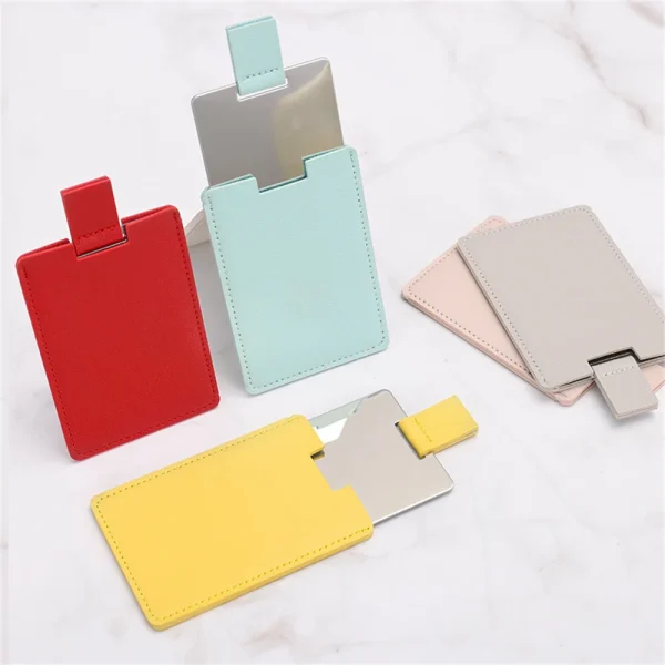 Miroir de poche incassable, étui simili cuir