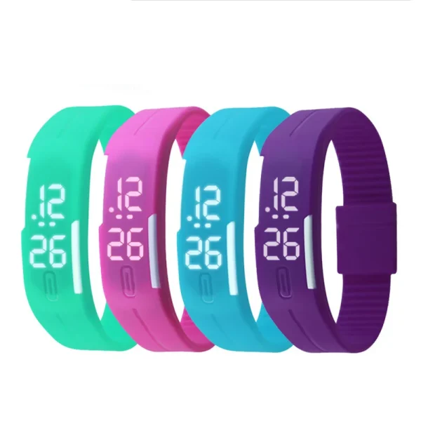 Montre bracelet LED en silicone, couleurs vives