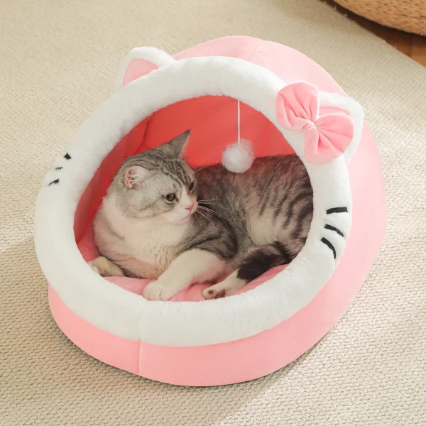Niche douillette tête de chat avec pompon : détail