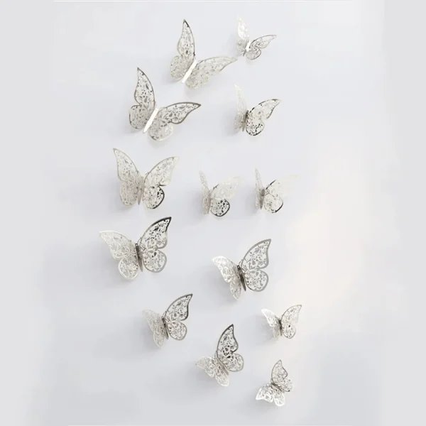 Papillons 3D ajourés métallisés, lot de 12 : détail