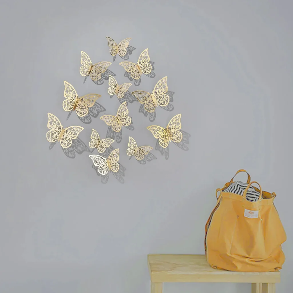Papillons 3D ajourés métallisés, lot de 12 : détail