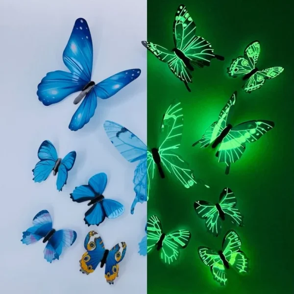Papillons muraux 3D phosphorescents, lot de 12