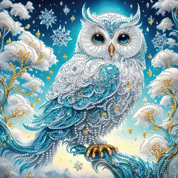 Peinture diamant hibou des neiges, 30 × 30 cm