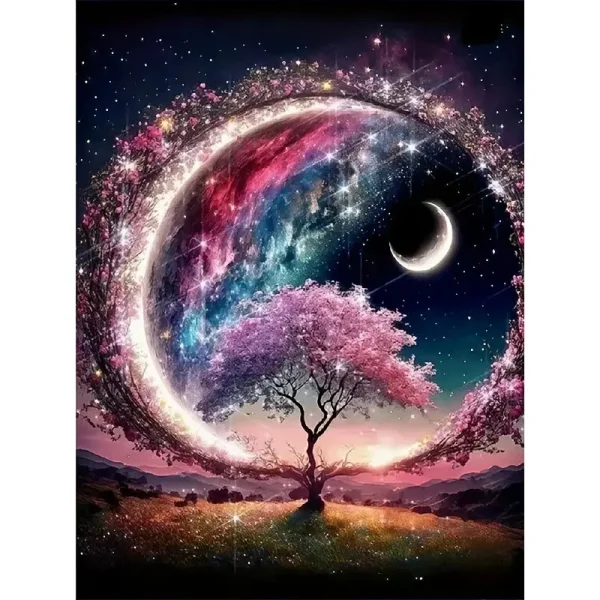 Peinture diamant lune et cerisier