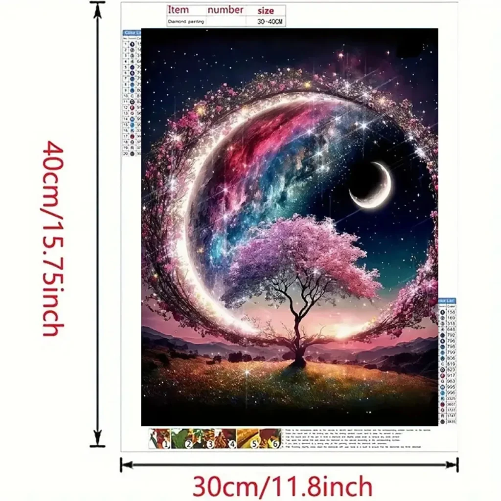 Peinture diamant lune et cerisier : détail
