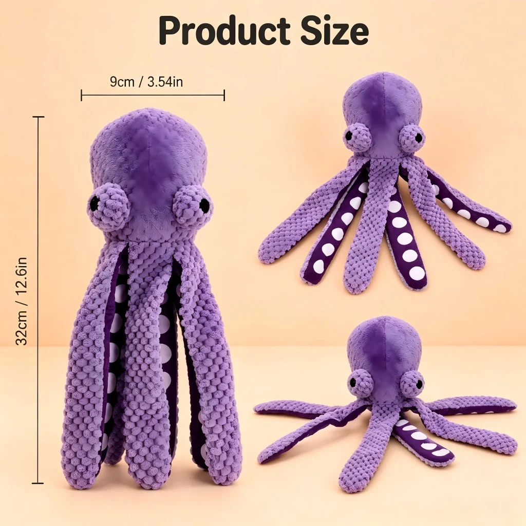 Peluche pieuvre couineuse pour chien : détail