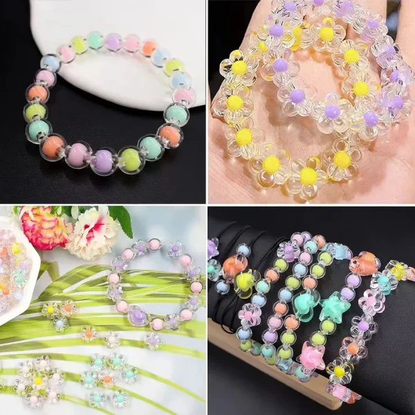 Perles acryliques cœurs et fleurs, coffret : détail