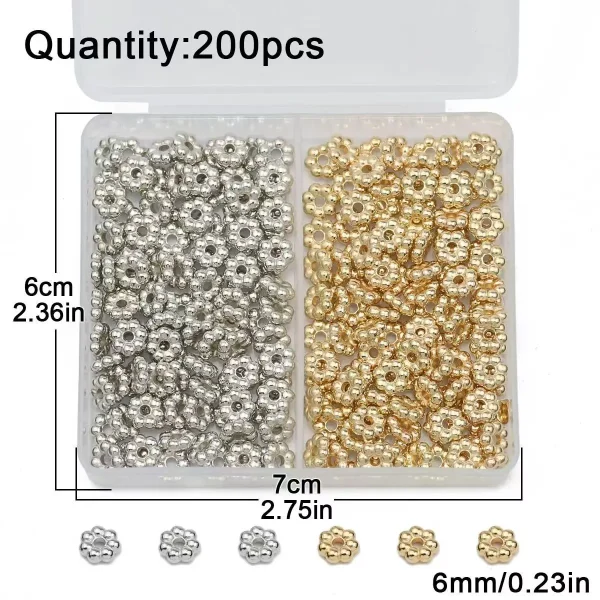 Perles intercalaires flocons, 200 pièces : détail