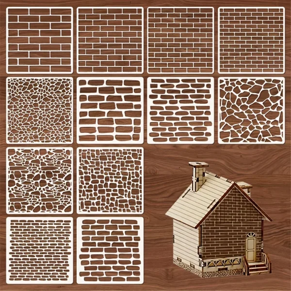 Pochoirs briques et pierres, lot de 12