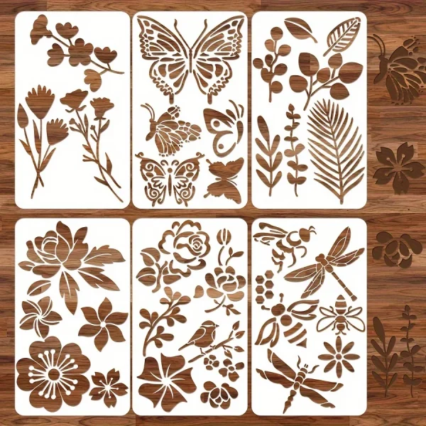 Pochoirs fleurs et papillons, lot de 6