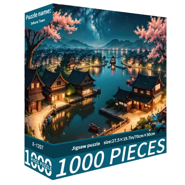 Puzzle 1000 pièces village japonais de nuit : détail