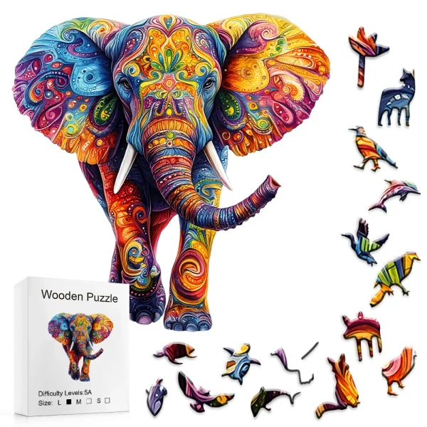 Puzzle en bois éléphant multicolore