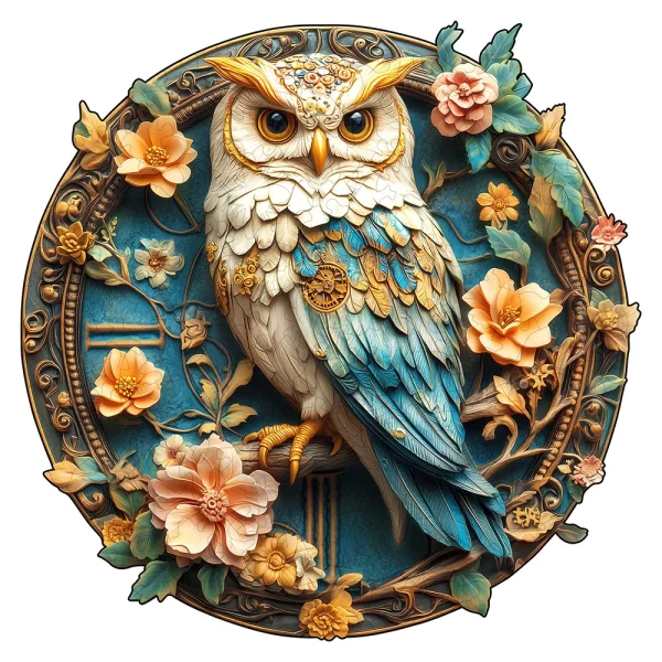 Puzzle en bois hibou fleuri