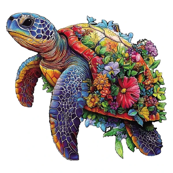 Puzzle en bois tortue marine fleurie