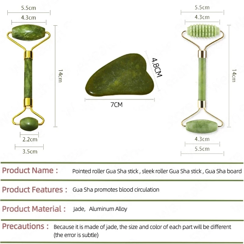 Rouleau de jade et gua sha, set de massage : détail