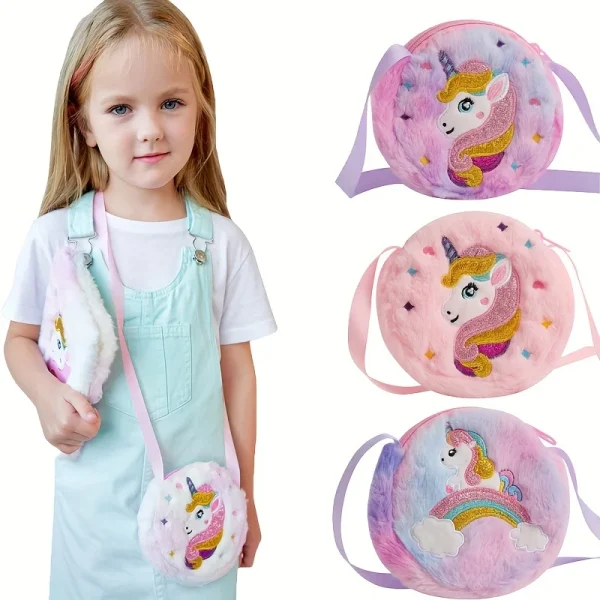 Sac bandoulière rond licorne en peluche