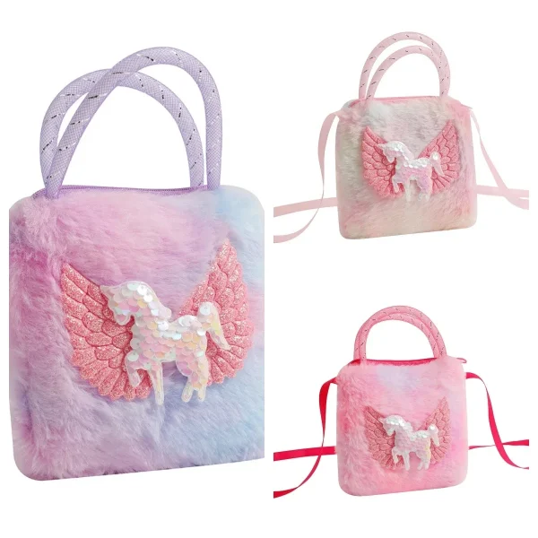 Sac à main licorne ailée en peluche