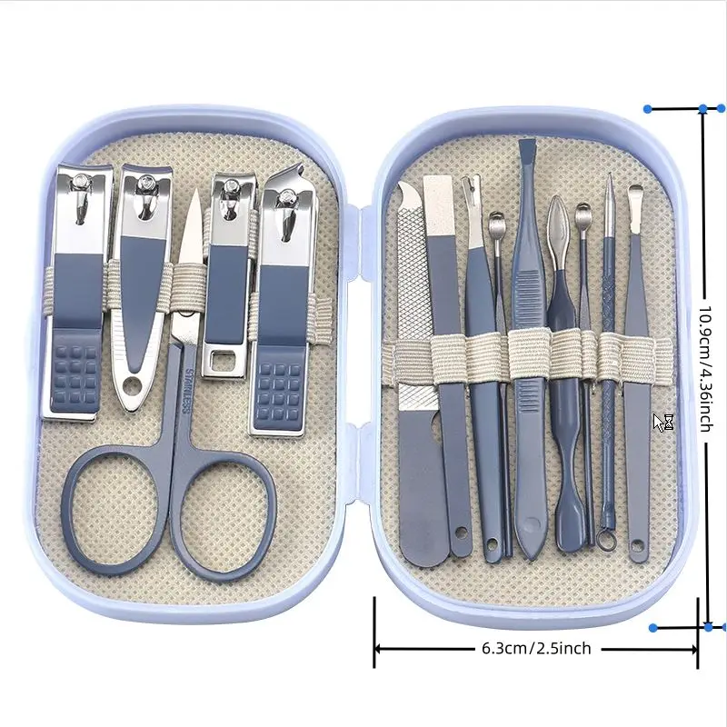 Set de manucure et pédicure 14 pièces, étui zippé : détail