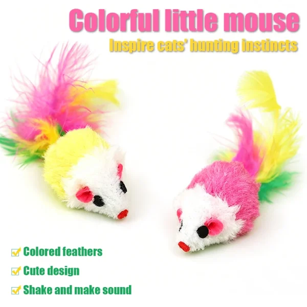 Souris en peluche à plumes pour chat : détail