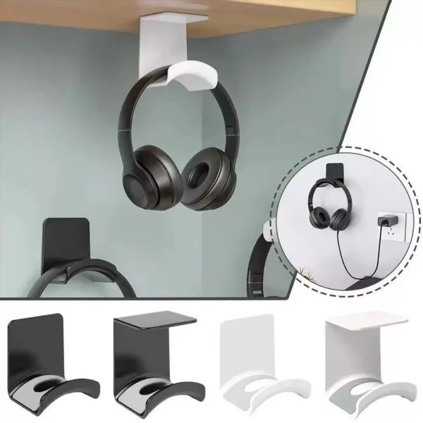 Support de casque adhésif, mural ou sous le bureau