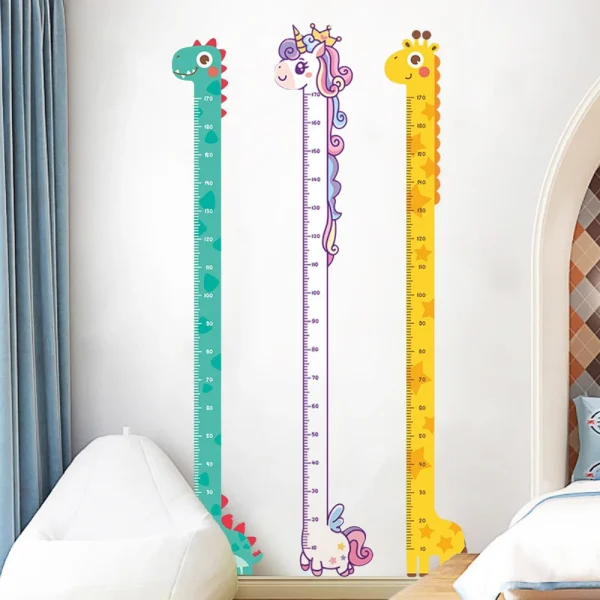 Toise murale autocollante girafe, dinosaure ou licorne