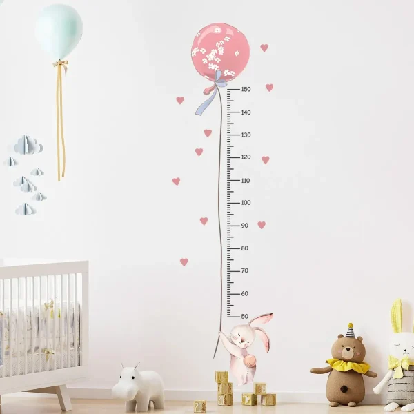 Toise murale lapin et ballon rose