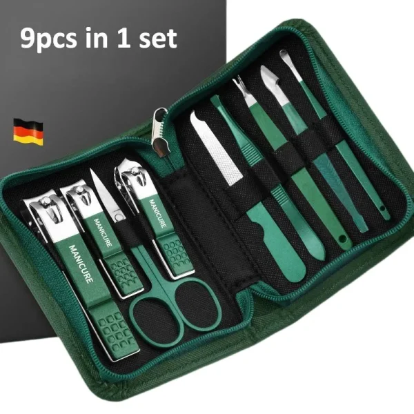Trousse de manucure verte en étui, 6 à 18 pièces