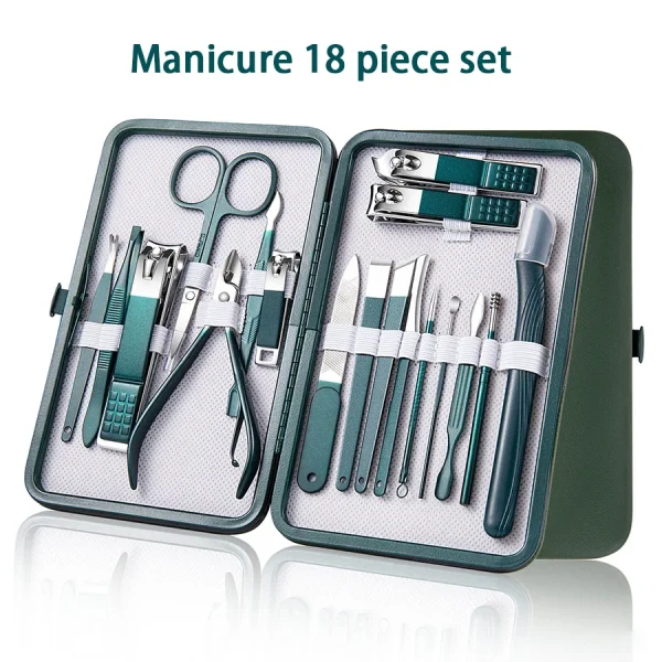 Trousse de manucure verte en étui, 6 à 18 pièces : détail